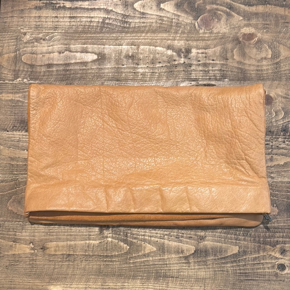 Tan Leather Free People Foldover Clutch